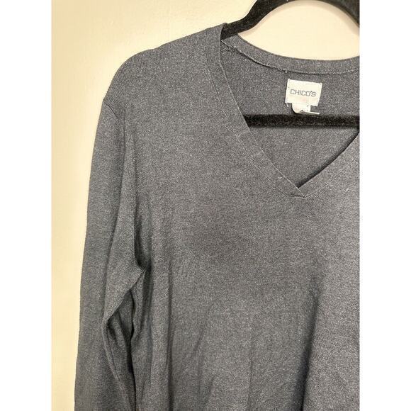 Chicos Sweater Womens 3 (XL 16) Gray Rayon V Neck Long Sleeve Luxe Knit - Picture 2 of 14